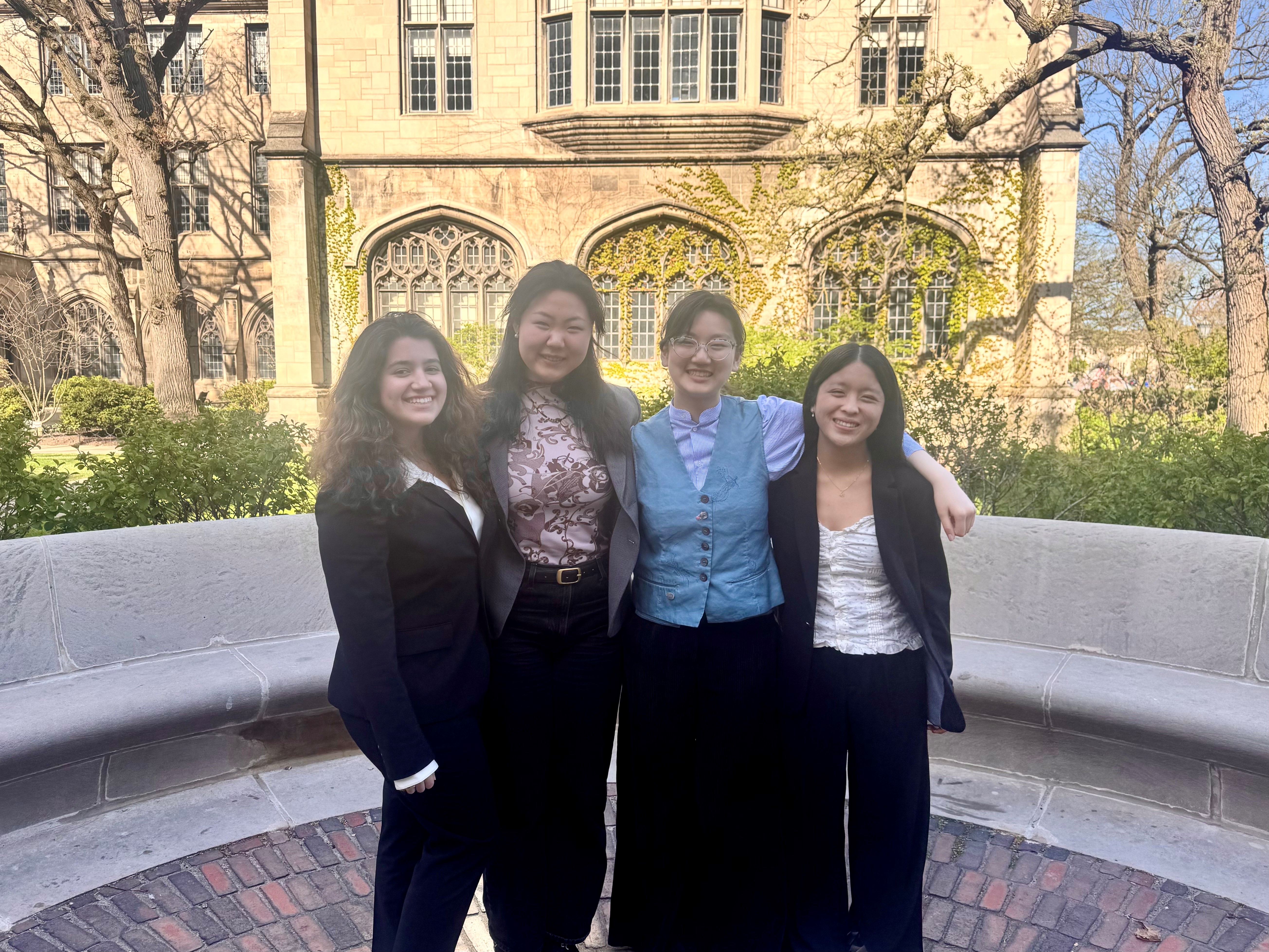 Ethics Bowl team 2025: Sol Rivera (2028), Siying Li (2028), Kylie Hu (2027), and Naomi Ko (2028).
